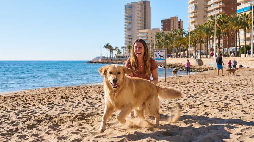 Perro en la playa de Benidorm